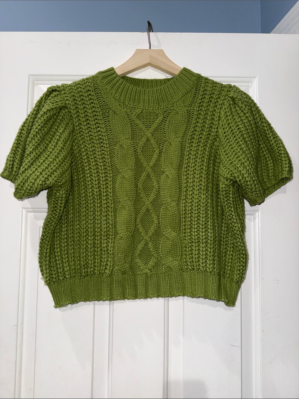 Ces Femme Olive Green Chunky Cable Knit Short Sleeve Sweater